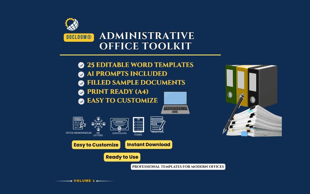 Administrative Office Toolkit – 25 Professional Word Templates, Office Forms & AI Prompts