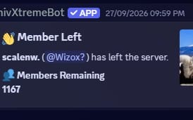Discord utility bot UI showing Minecraft-related server notification and members remaining count