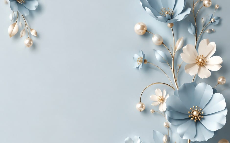 Elegant Blue & Ivory Floral Pearl Background – 9:16