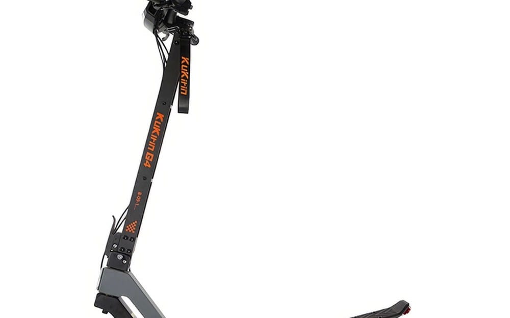 Black KuKirin G4 electric scooter deck and handlebars on a white background