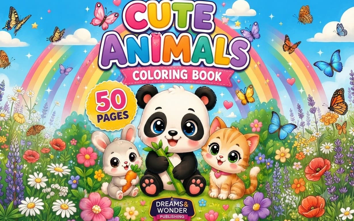 Cute Animals Coloring Book for Kids | 50 Printable Animal Coloring Pages PDF | Easy & Fun Preschool Coloring Activity for Toddlers Ages 3-8
