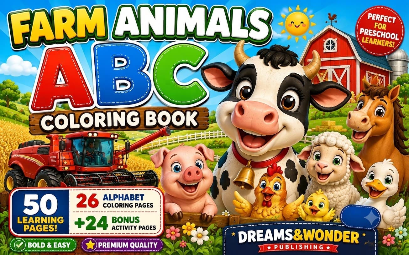 Farm Animals Coloring Book Printable for Kids: 50 Bold & Easy Cute Farm Animal Pages