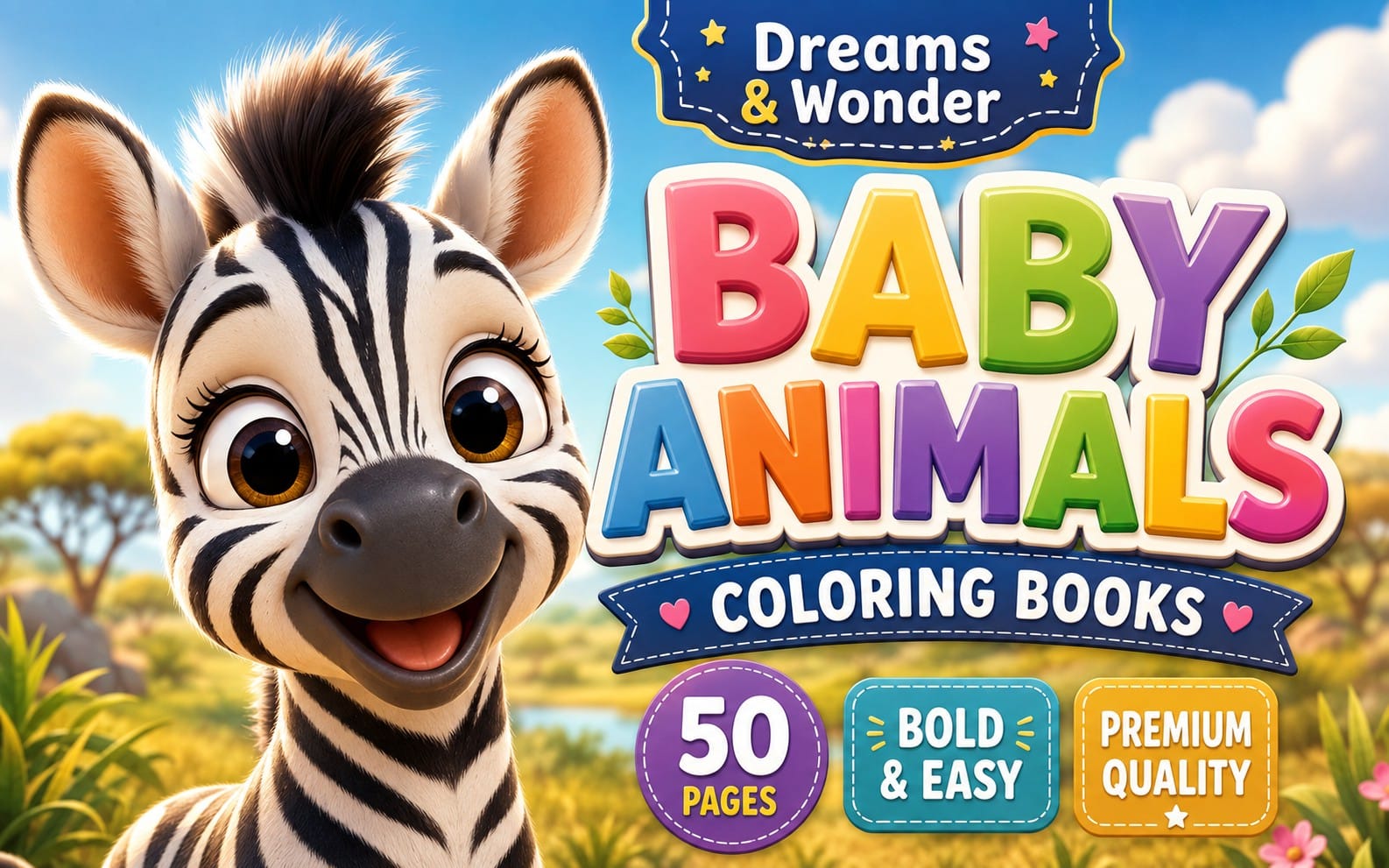 Baby Animals Coloring Book for Toddlers Ages 2–5 | 50 Bold & Easy Printable PDF Pages | Digital Download