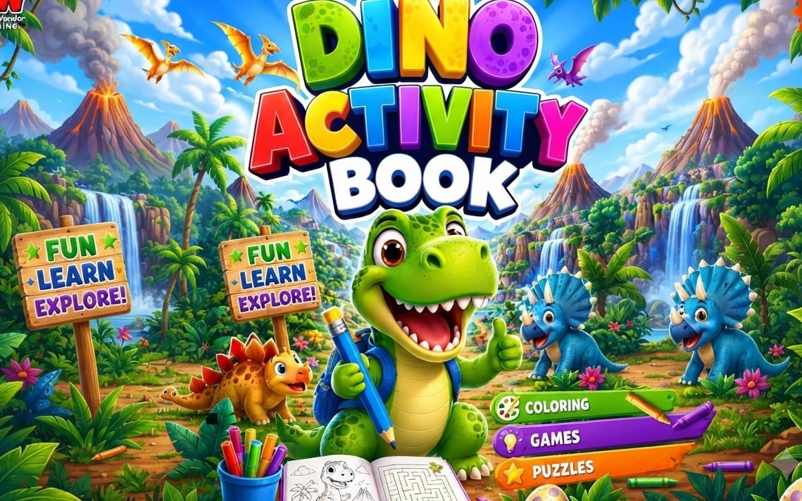 Dino Activity Book | Printable Dinosaur Activity Book PDF for Kids Ages 3–5 | Coloring, Games & Preschool Learning Activities