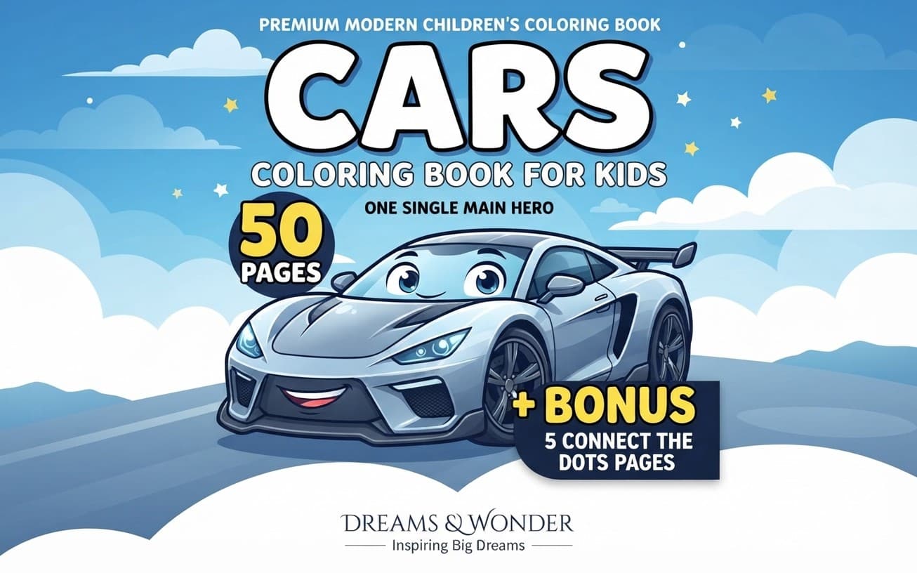 Cars Coloring Book for Kids: Vehicles, Trucks, Airplanes & More | 50 Pages + Bonus Connect the Dots Activities