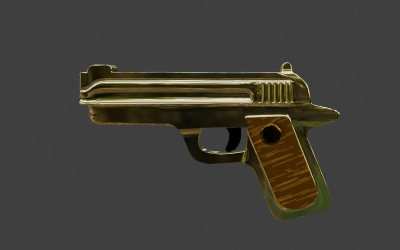 Gold-tone P99 pistol with slide and grip, rendered 3D game asset on dark background