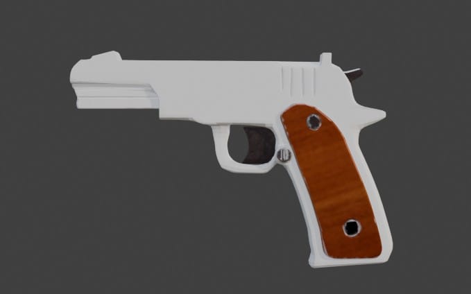 White and brown pistol M11 handgun render with metallic barrel and grip against dark background