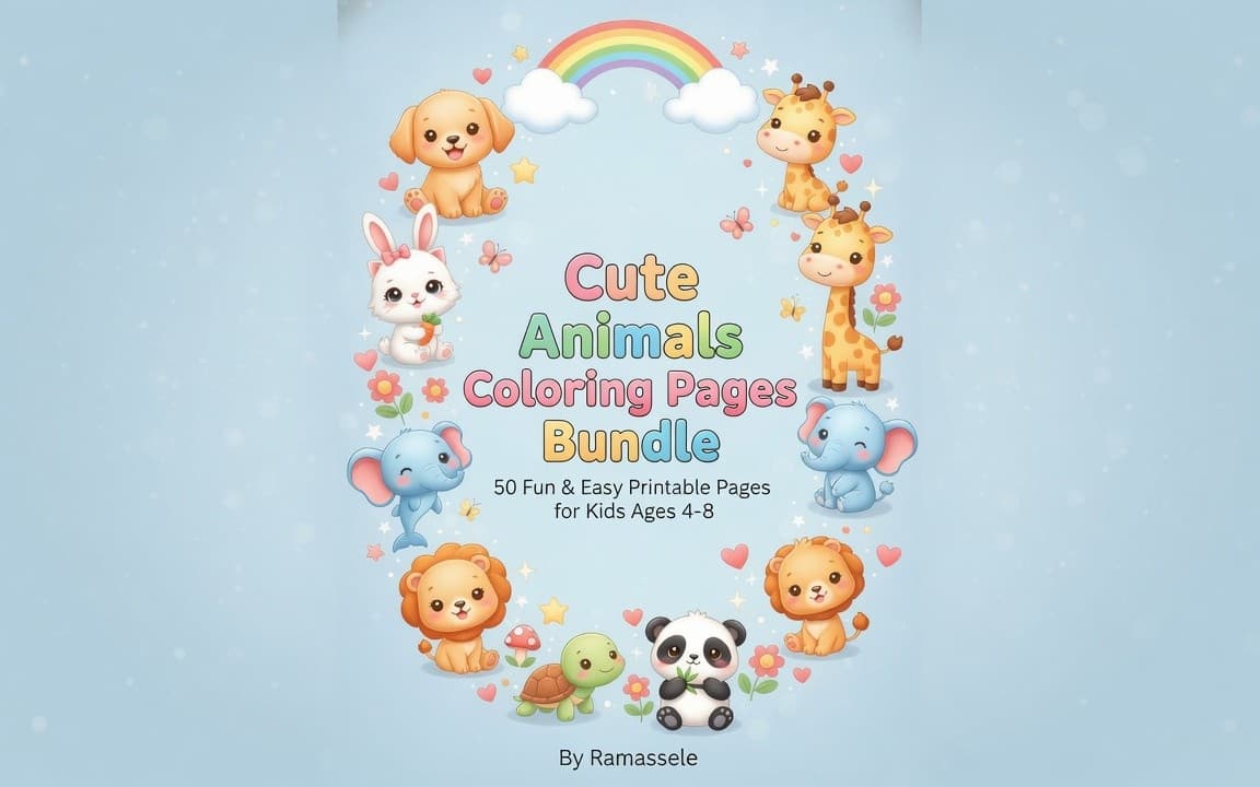 Cute Animals Coloring Pages Bundle for Kids Ages 4–8