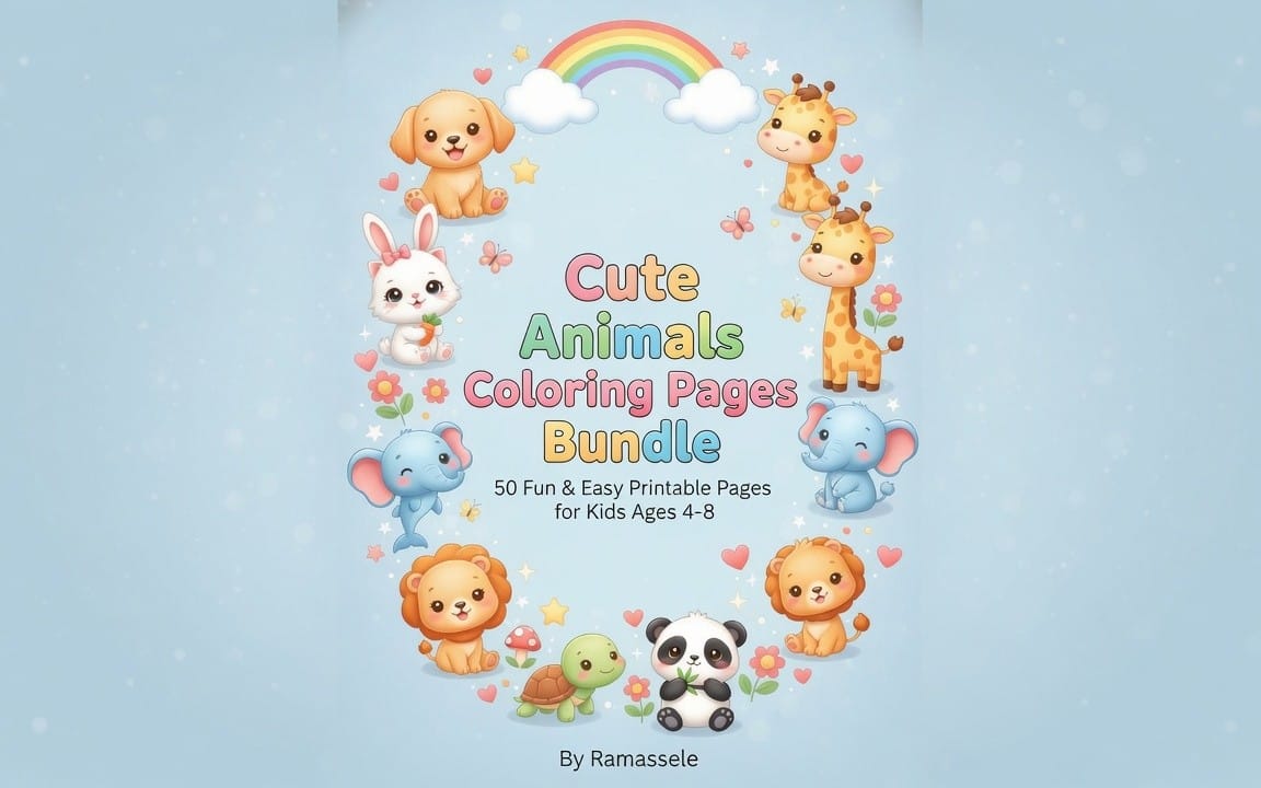 Cute Animals Coloring Pages Bundle for Kids Ages 4–8