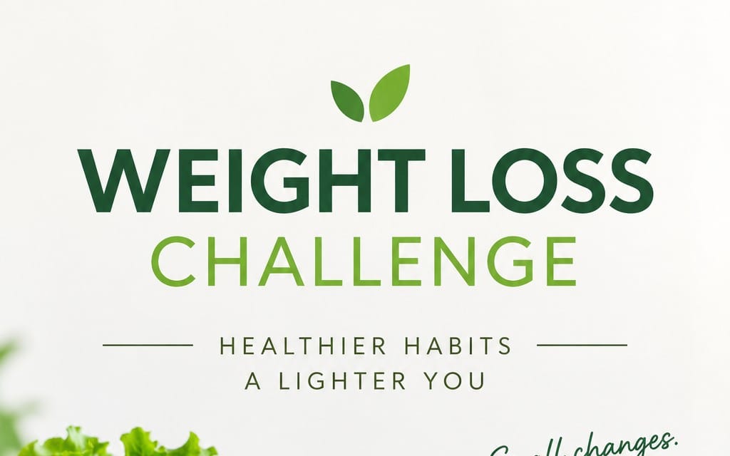 Weight Loss Challenge digital poster design with green typography and leaf accents