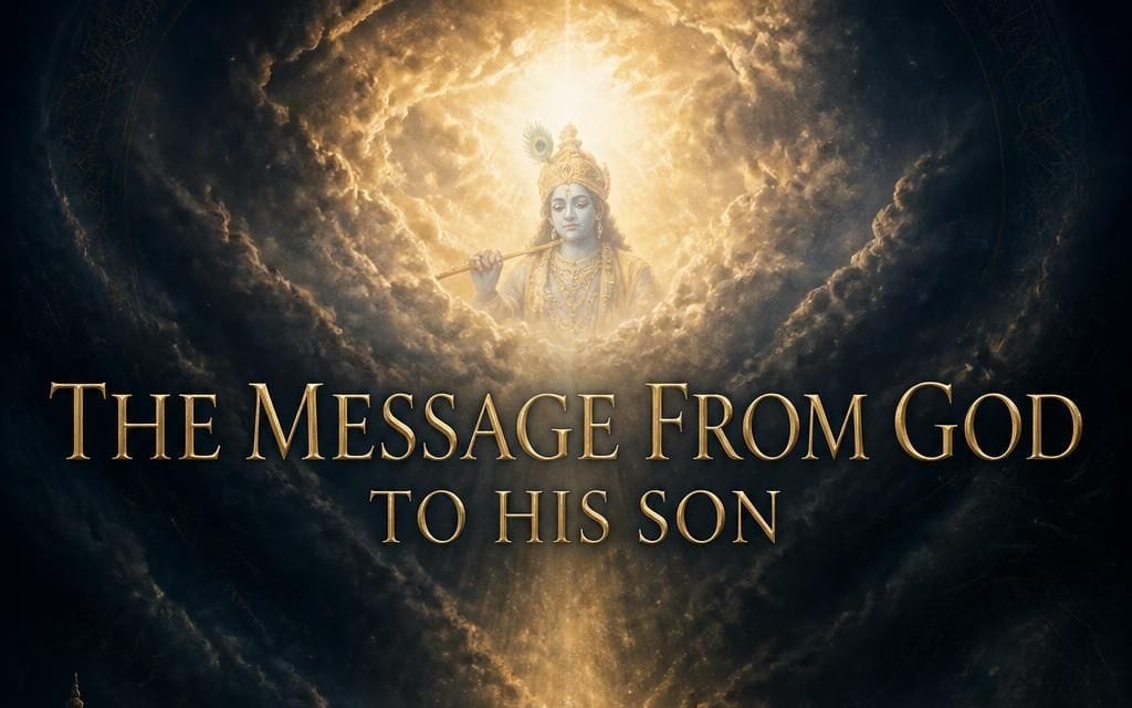 Religious digital book cover with glowing angel figure in clouds and title text The Message From God To His Son