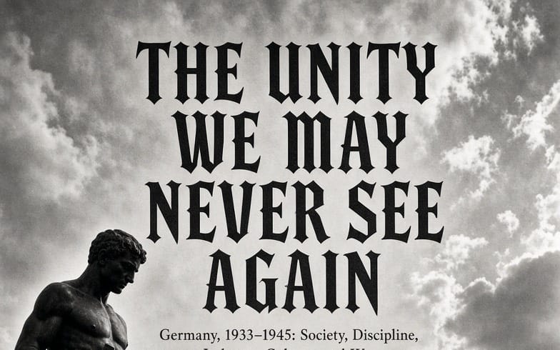 Black and white historical poster design with bold text and a sculpted figure, likely a digital book cover