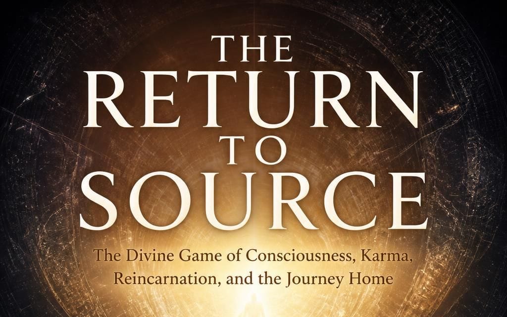 Book cover titled The Return To Source with bold white typography and cosmic circular background