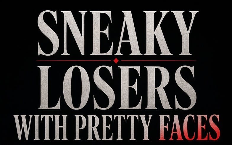 Black poster-style typography reading SNEAKY LOSERS WITH PRETTY FACES