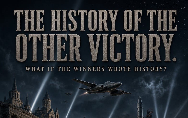Cover art for the digital book The History of the Other Victory with bold title text, plane, city skyline, and rockets