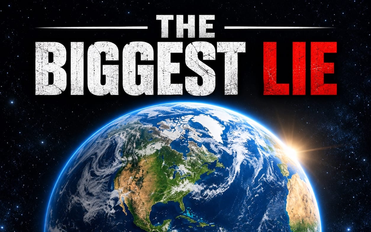 Space-themed ebook cover with large text The Biggest Lie and Earth planet graphic