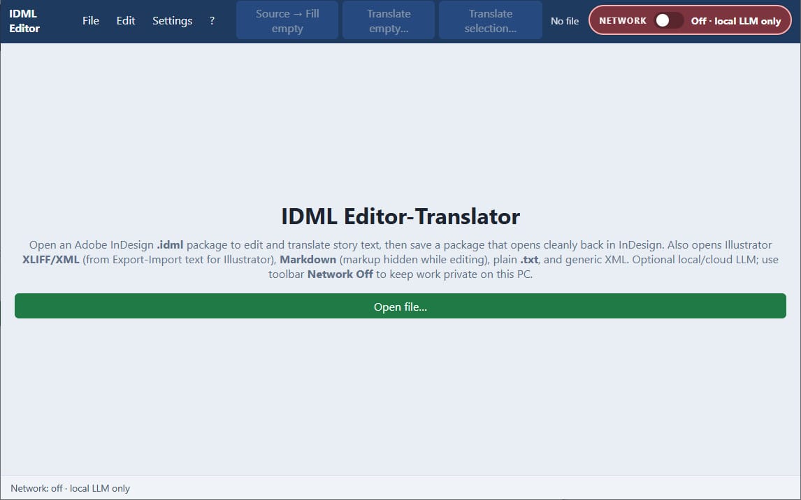 IDML Editor-Translator — InDesign IDML editor (+ Illustrator XLIFF/XML, Markdown, TXT)