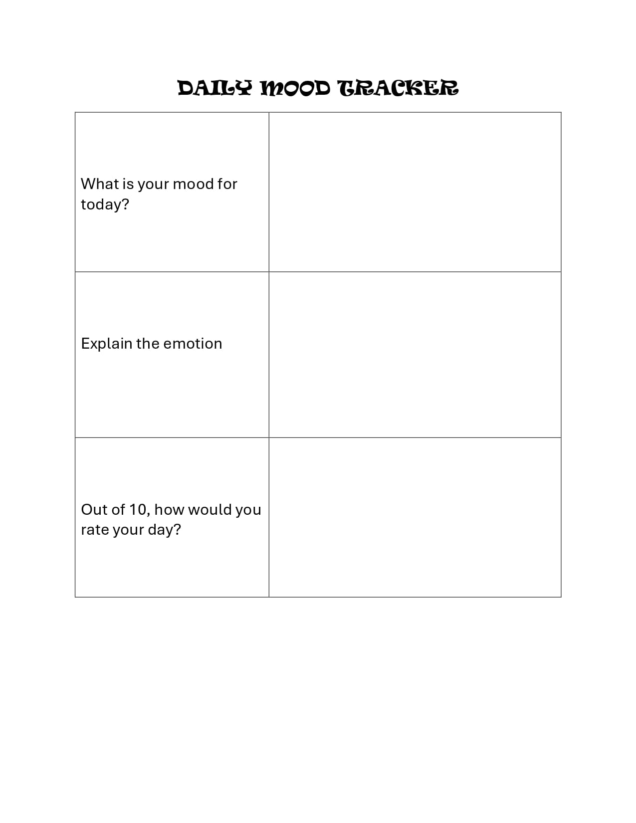 MOOD TRACKER TEMPLATE