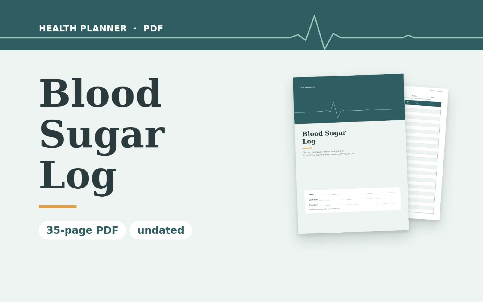 Blood Sugar Log | 12-Month Undated Diabetes Glucose Tracker | Printable PDF, A4 & US Letter | GoodNotes Ready