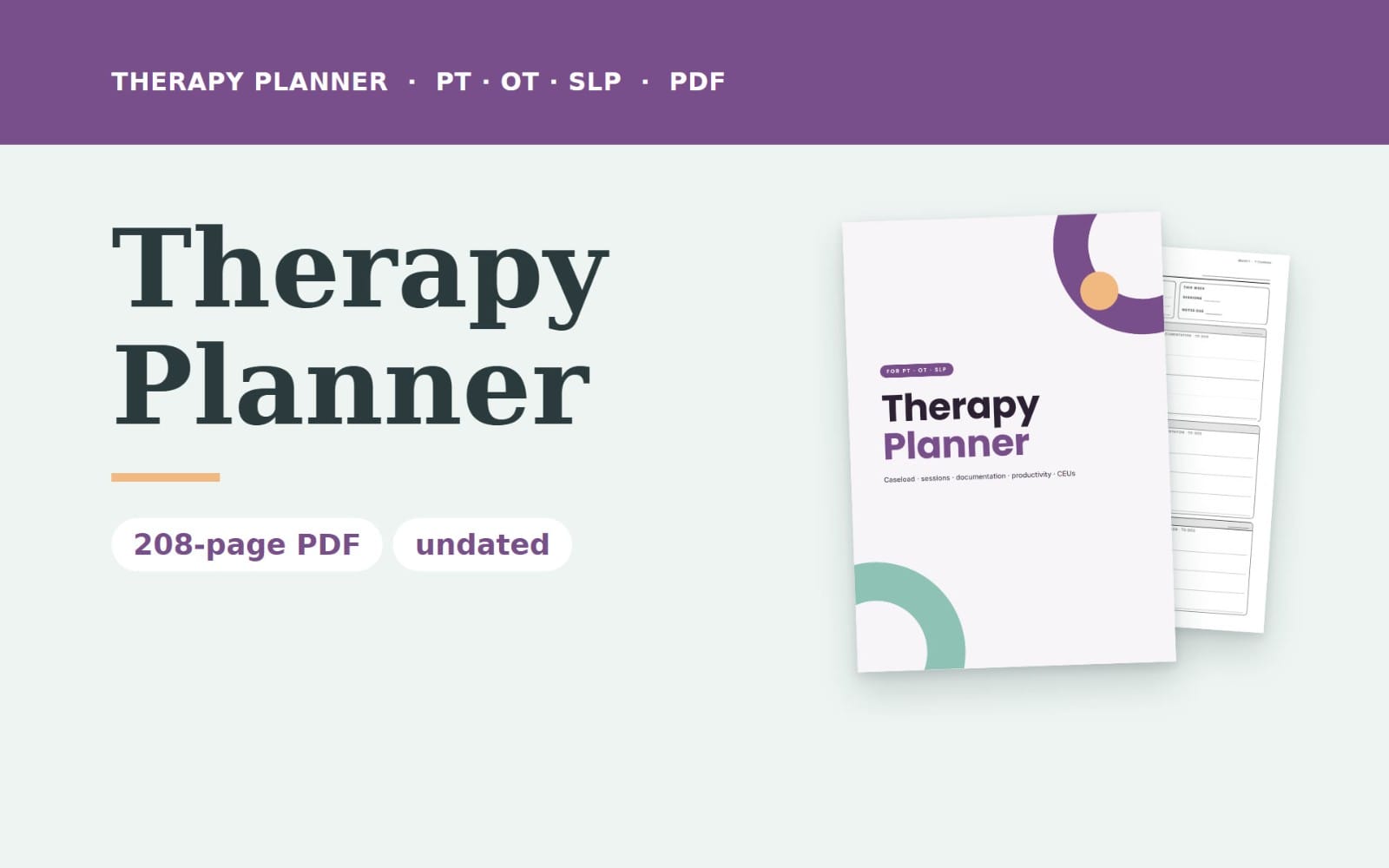 Therapy Planner for PT, OT & SLP | Undated Therapist Planner with Caseload, Documentation & Goal Tracker, CEU Log | Printable PDF | GoodNotes