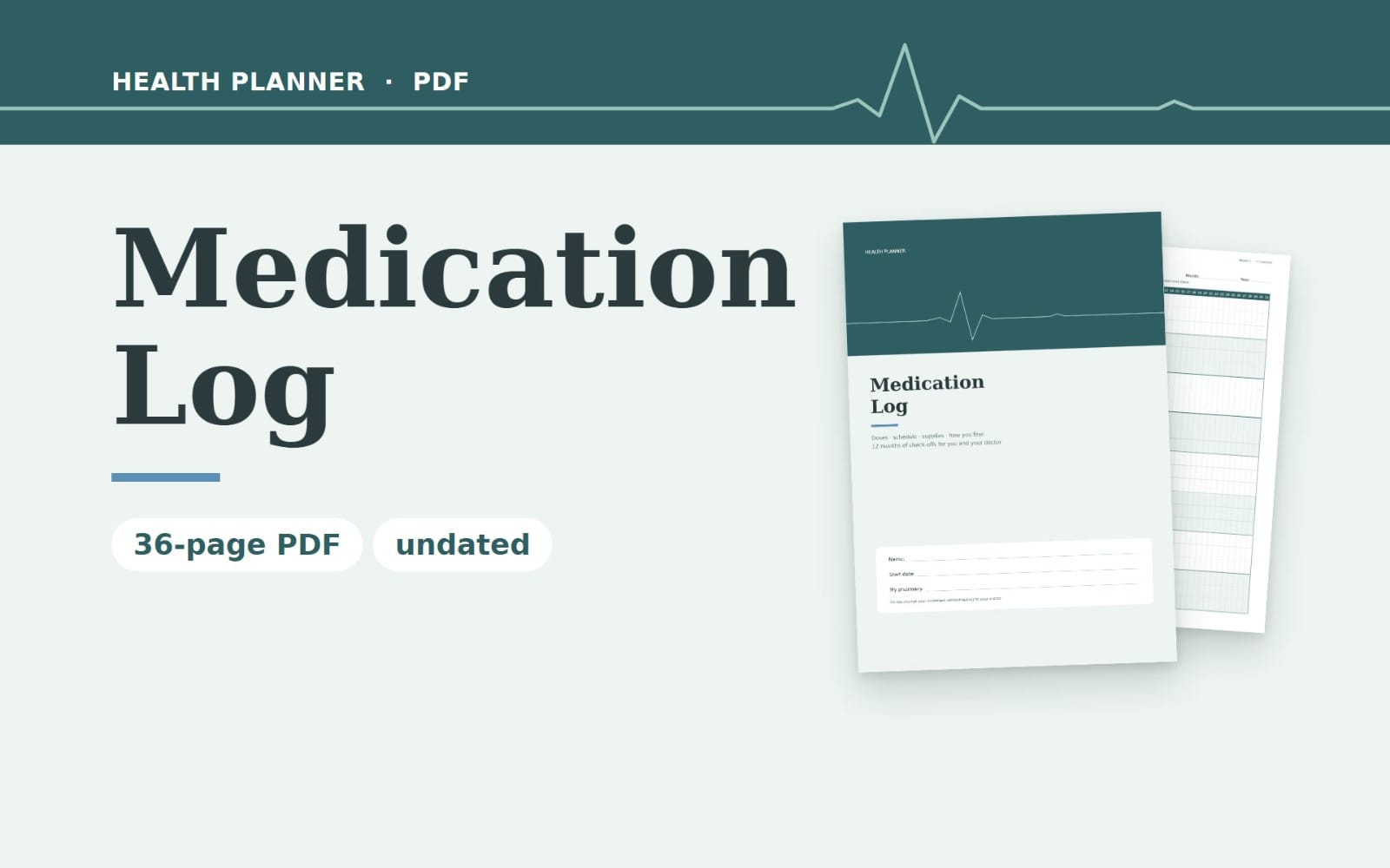 Medication Log | 12-Month Undated Pill & Dose Tracker | Printable PDF, A4 & US Letter | GoodNotes Ready
