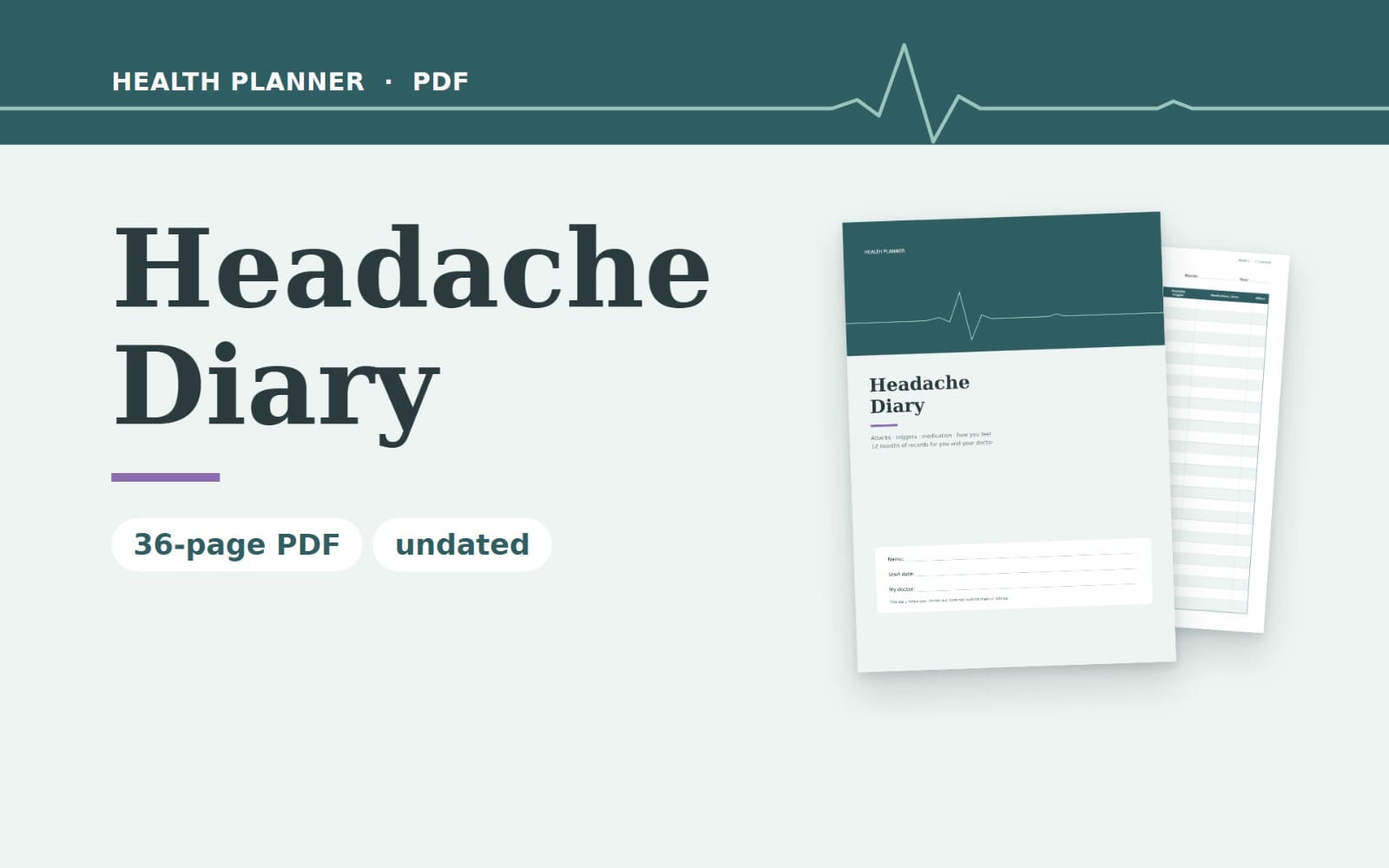 Headache & Migraine Diary | 12-Month Undated Headache Tracker | Printable PDF, A4 & US Letter | GoodNotes Ready