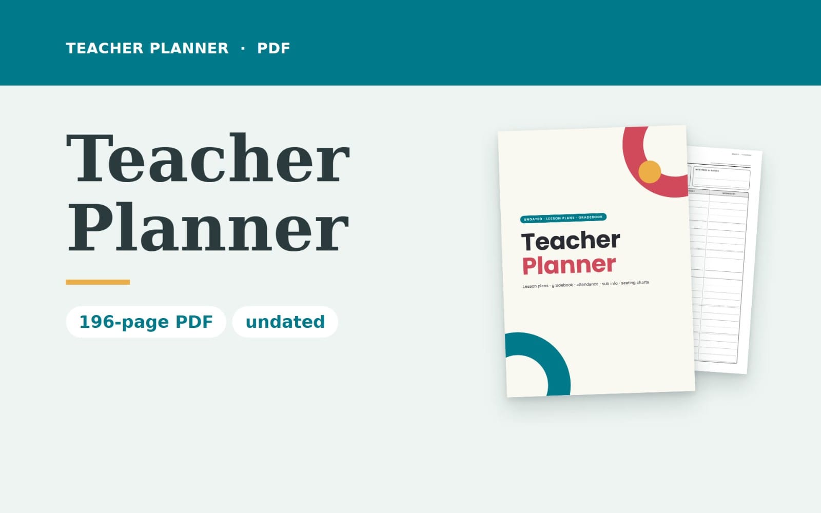 Teacher Planner | Undated Lesson Plan Book with Gradebook, Attendance, Sub Plans, Seating Charts & Parent Contact Log