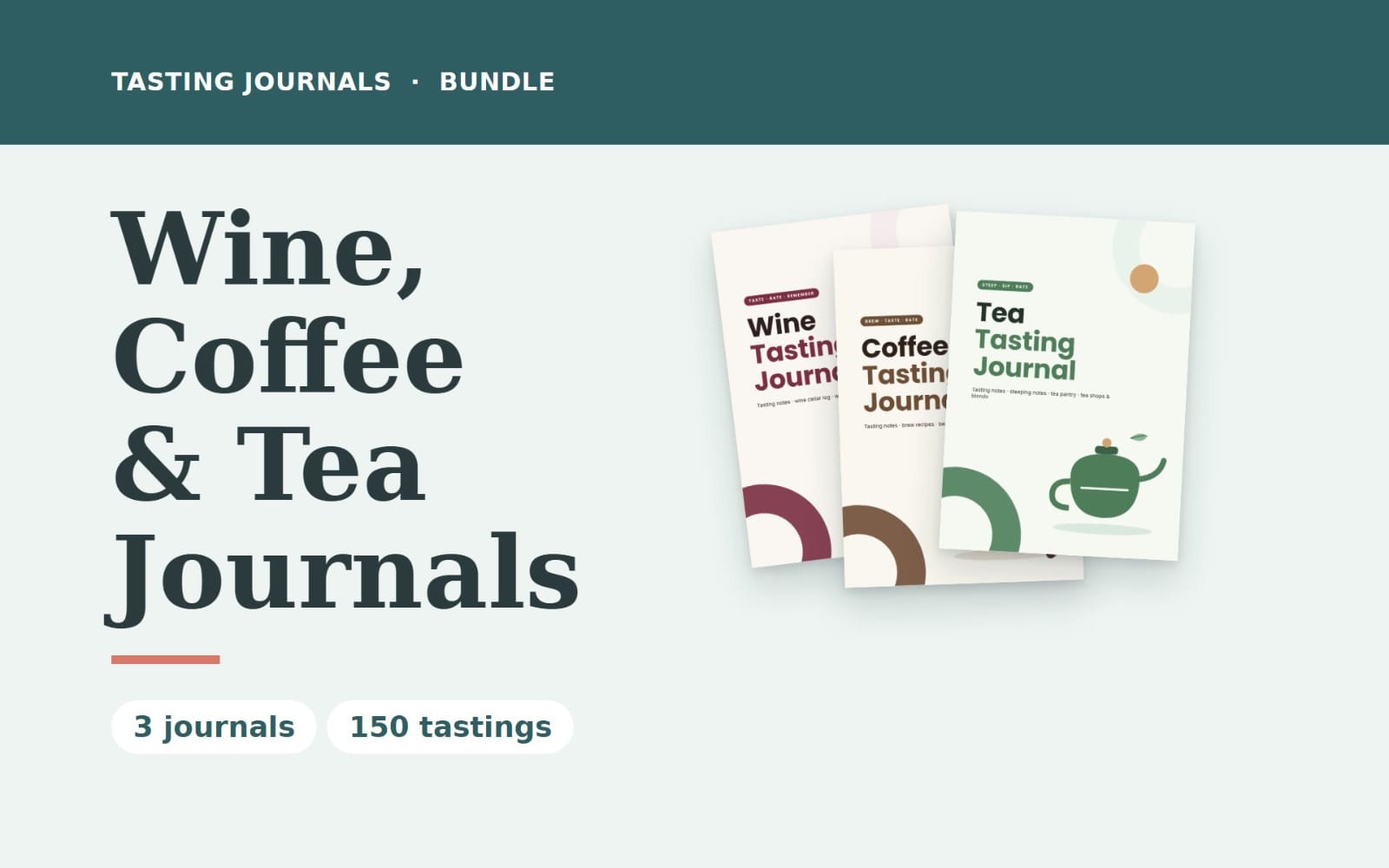 Tasting Journals Bundle | Wine, Coffee & Tea Tasting Journals with Tasting Notes, Ratings, Brew Recipes & Inventory | Printable PDF