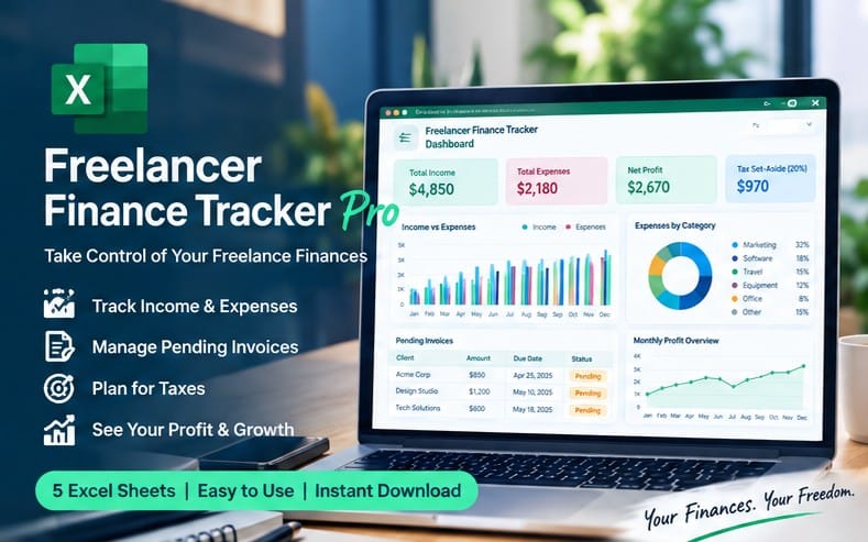 Freelancer Income, Expense & Invoice Tracker Pro — Profit & Tax Estimate (Excel)