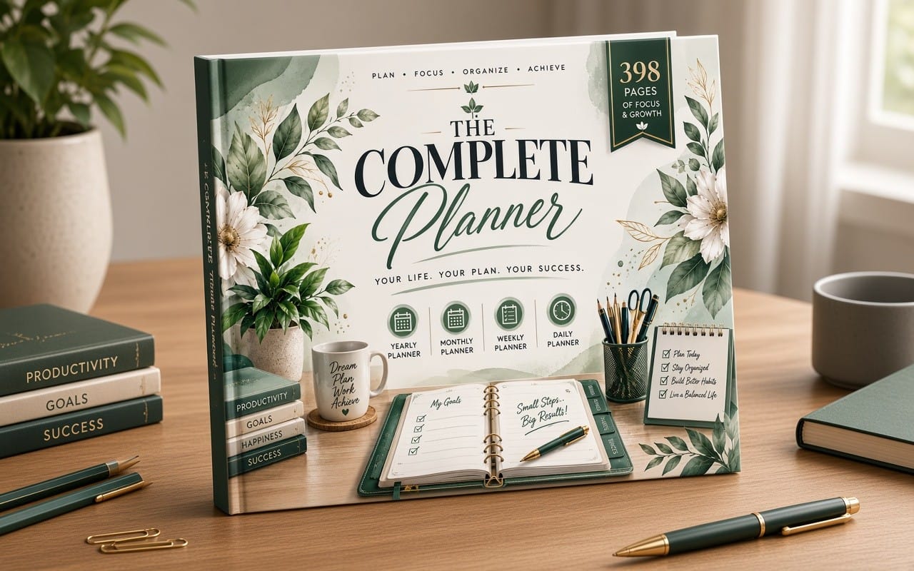 The Complete Printable Productivity Planner | 398 Pages Undated Daily, Weekly, Monthly & Yearly Planner