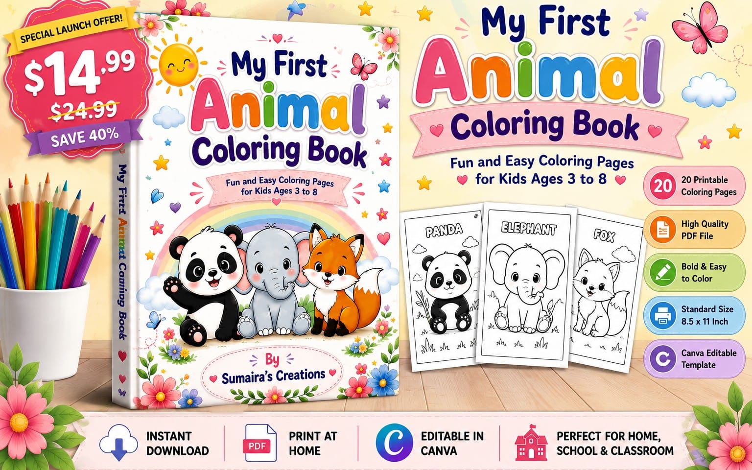 My First Animal Coloring Book – 20 Printable Coloring Pages for Kids