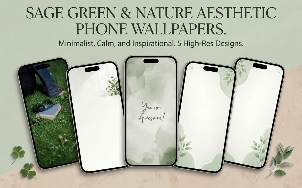 Sage Green Aesthetic Phone Wallpapers Bundle