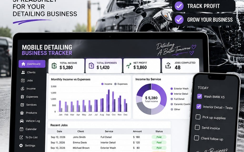 Mobile Detailing Business Tracker Excel spreadsheet template