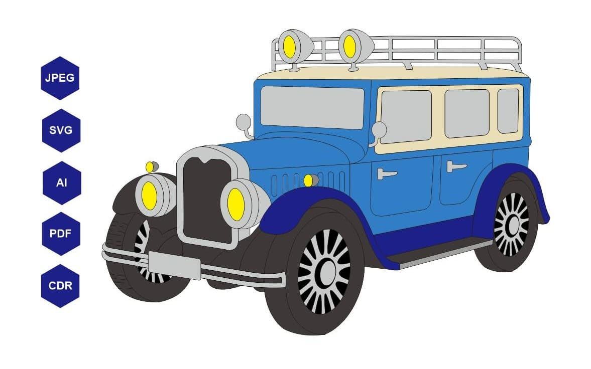 4WD Classic Car Digital Vector Files Art | Classic Jeep Illustration