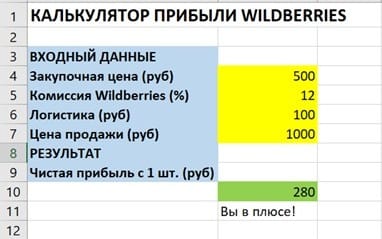 Калькулятор прибыли для Wildberries (Excel + инструкция)