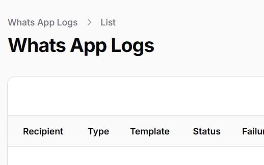 Screenshot-style listing page for a WhatsApp logs digital dashboard with table headers and status columns