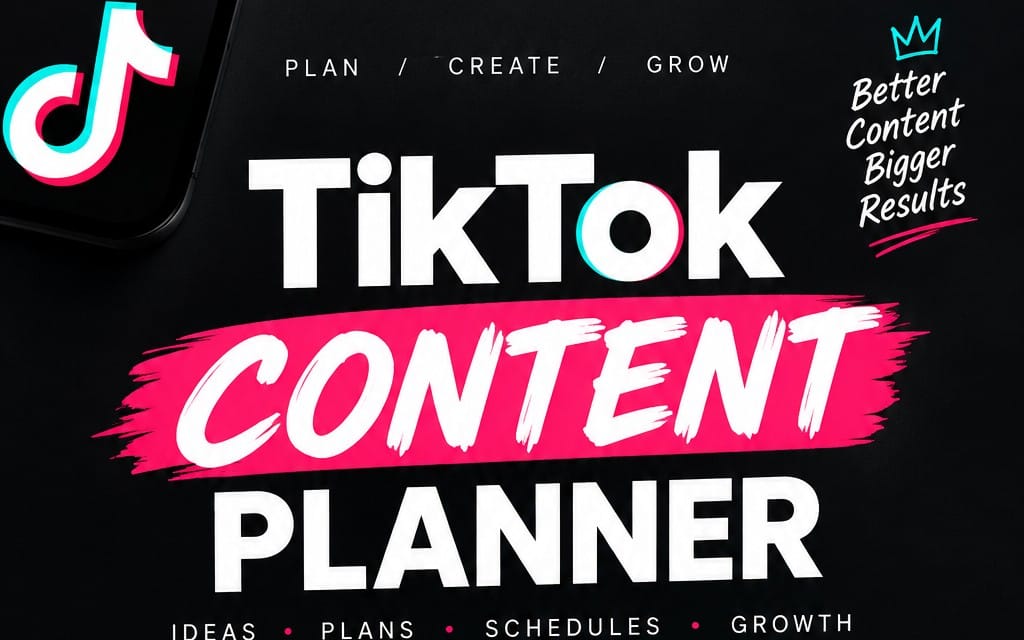 TikTok content planner 2.0 banner with bold text and Better Content Bigger Results branding
