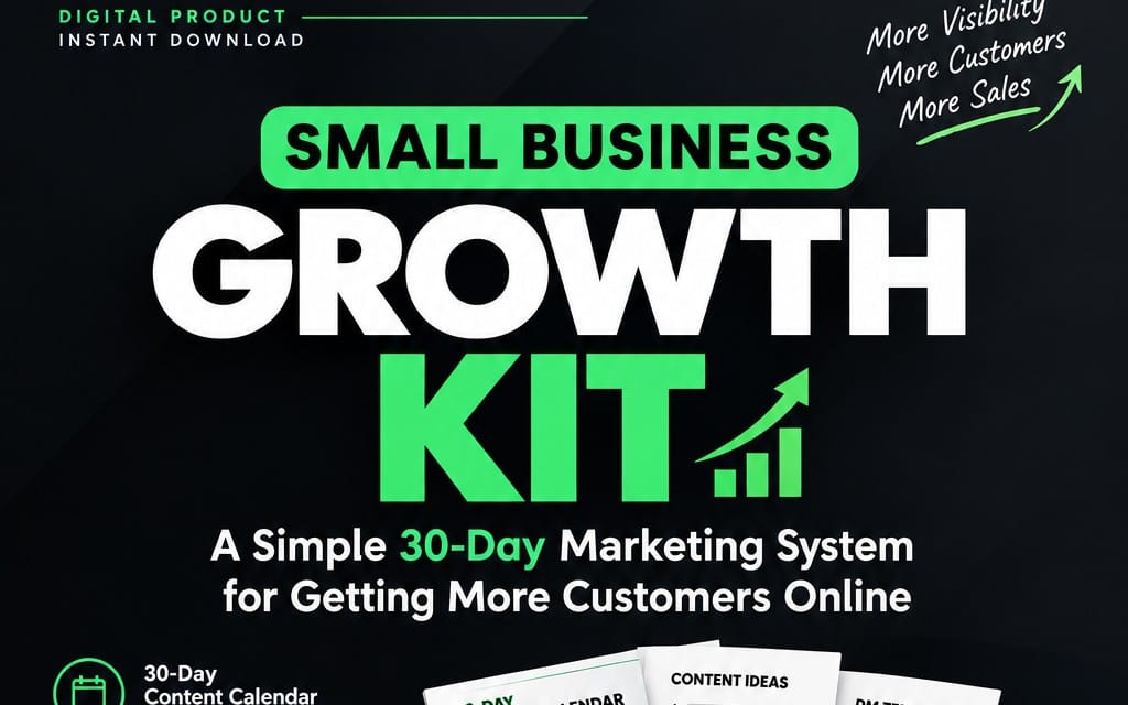 Business Pro Kit digital marketing promotional banner with bold Small Business Growth KIt and 30-day system text