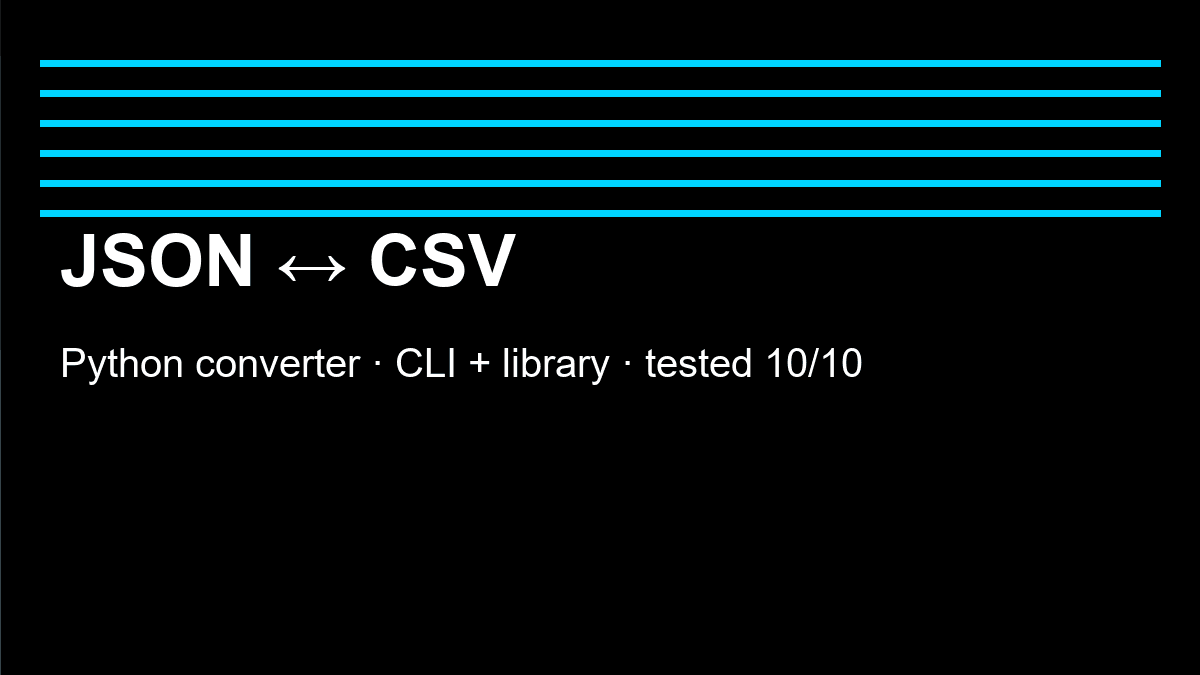 JSON ↔ CSV Converter — Python CLI & Library (Tested, 10/10 tests)