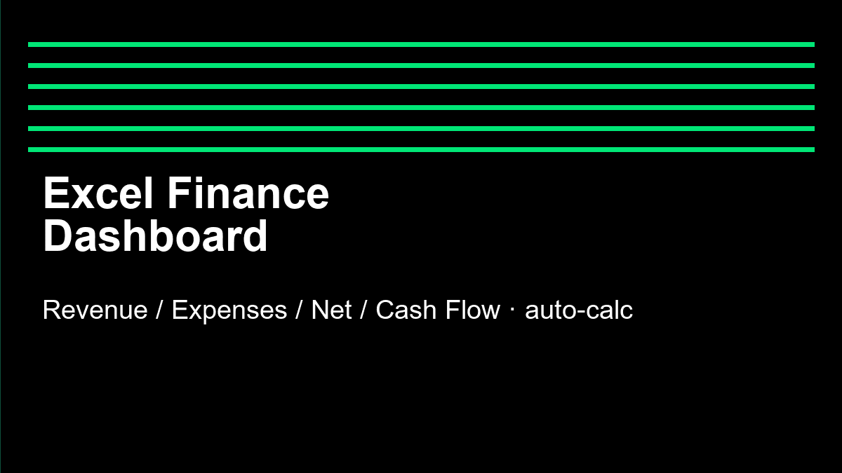Excel Finance Dashboard Template — Revenue, Expenses, Net Profit & Cash Flow