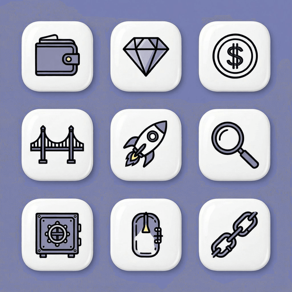 Web3 Icon Mega-Pack cover — grid of flat crypto line icons