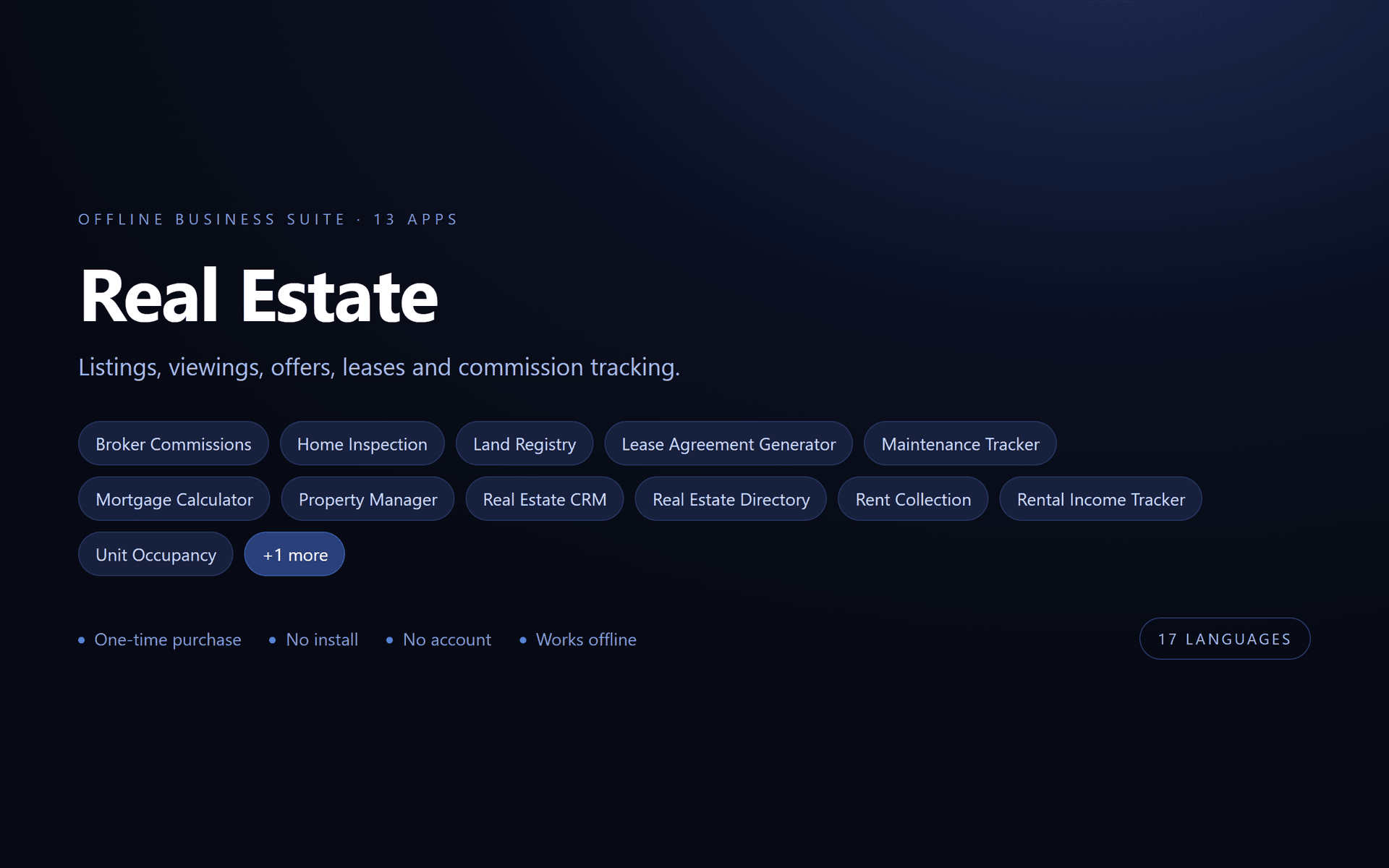 Real Estate Suite — 13 Offline Business Apps (No Install, 17 Languages)