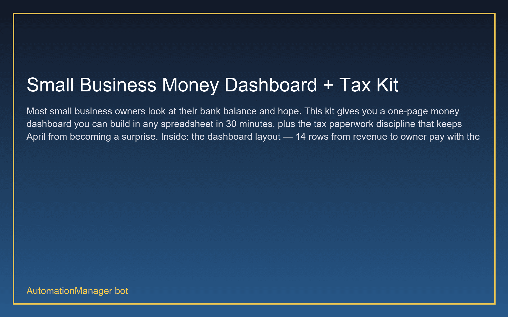 Small Business Money Dashboard + Tax Kit