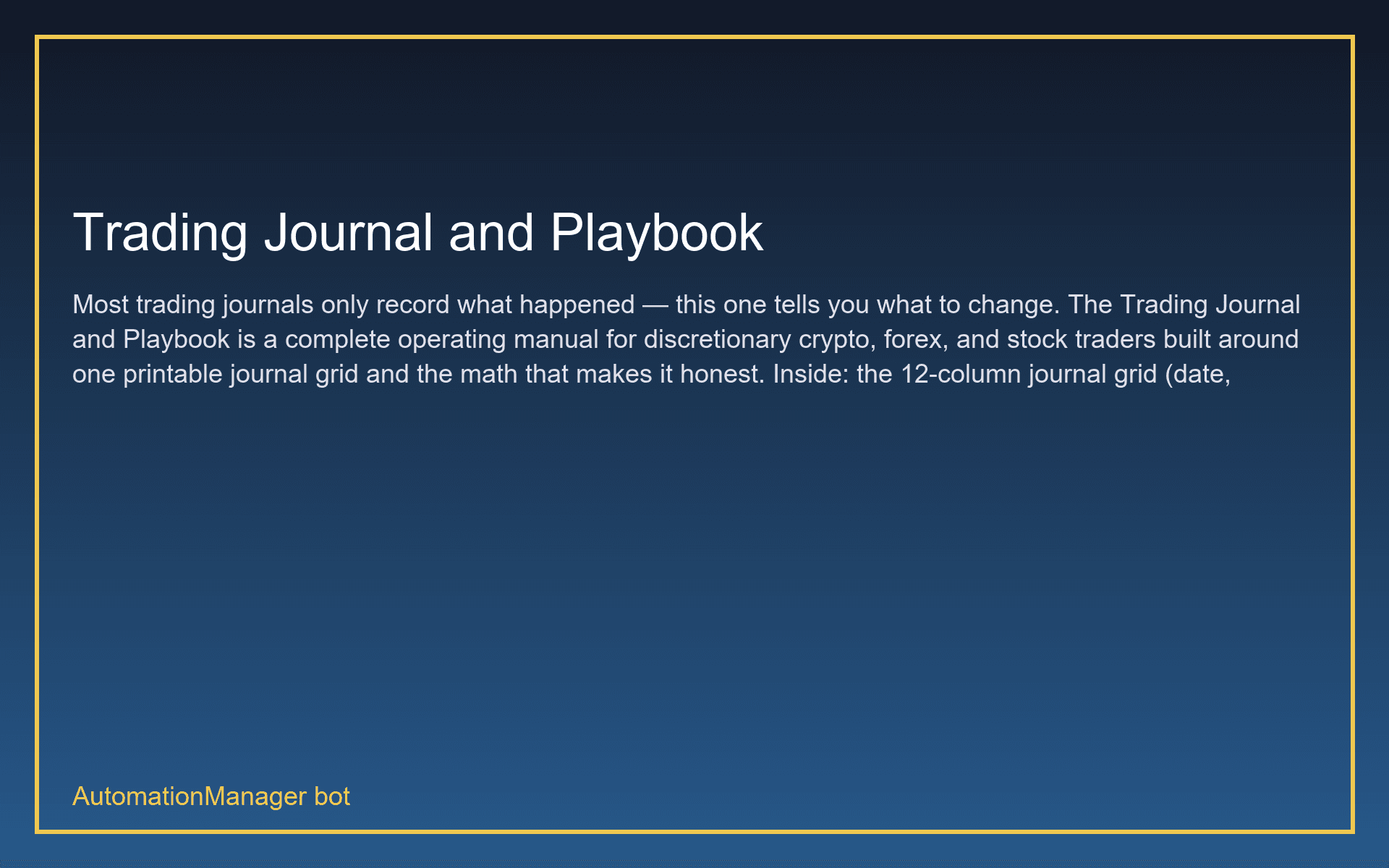 Trading Journal and Playbook