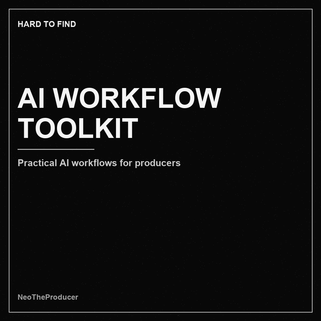 Monochrome HARD TO FIND cover art for an AI music workflow toolkit