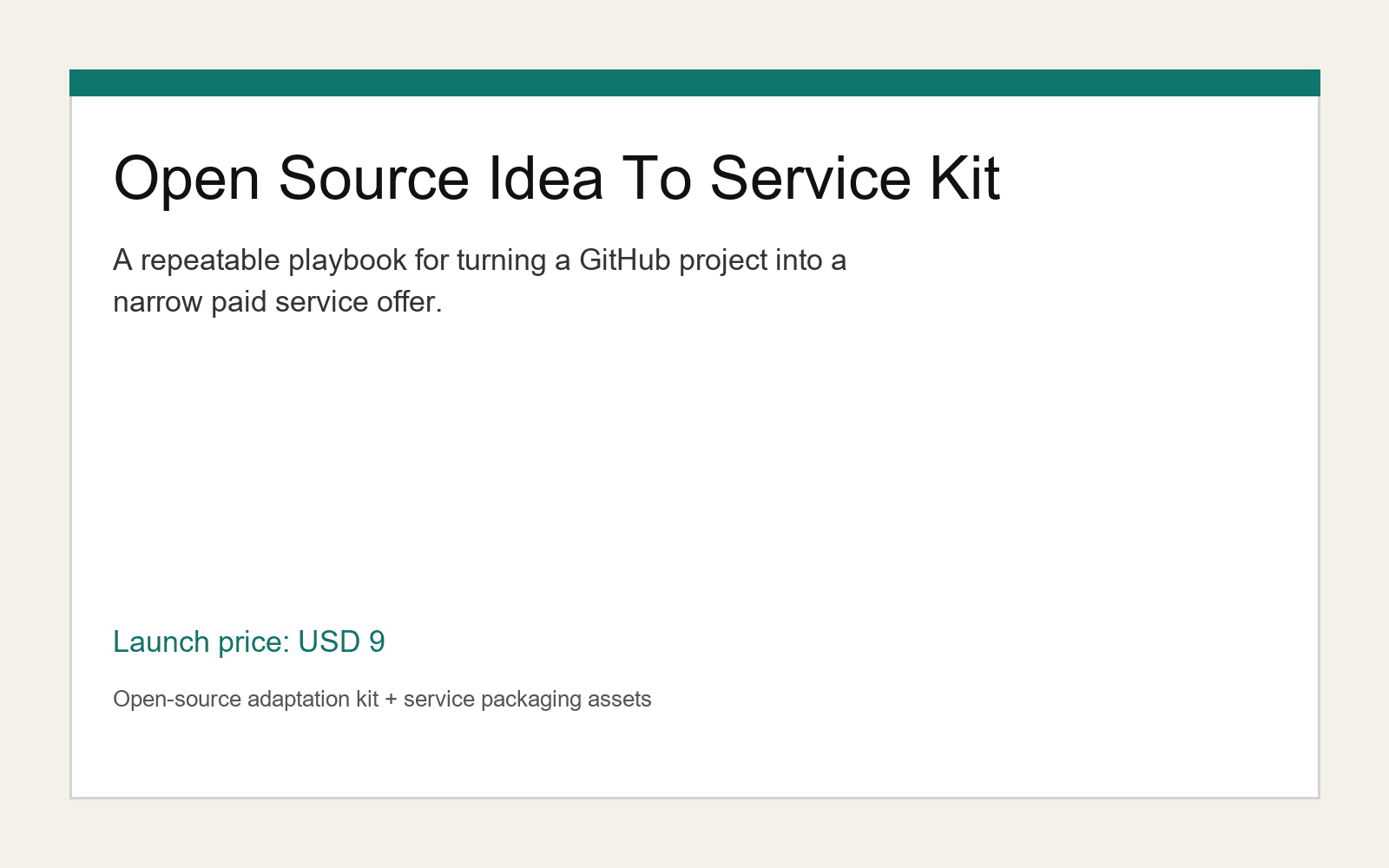 Open Source Idea To Service Kit