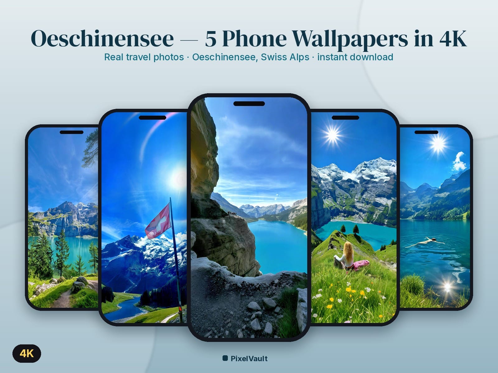 Oeschinensee 4K Phone Wallpaper Pack — 5 Real Travel Photos | Aesthetic iPhone & Android Lock Screen — preview 1
