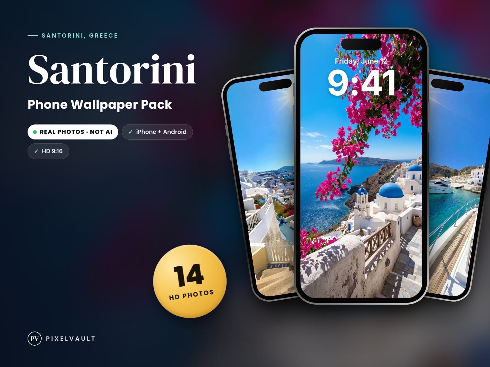 Santorini Phone Wallpaper Pack — 14 Real Travel Photos | Aesthetic iPhone & Andr cover (covers-v2)