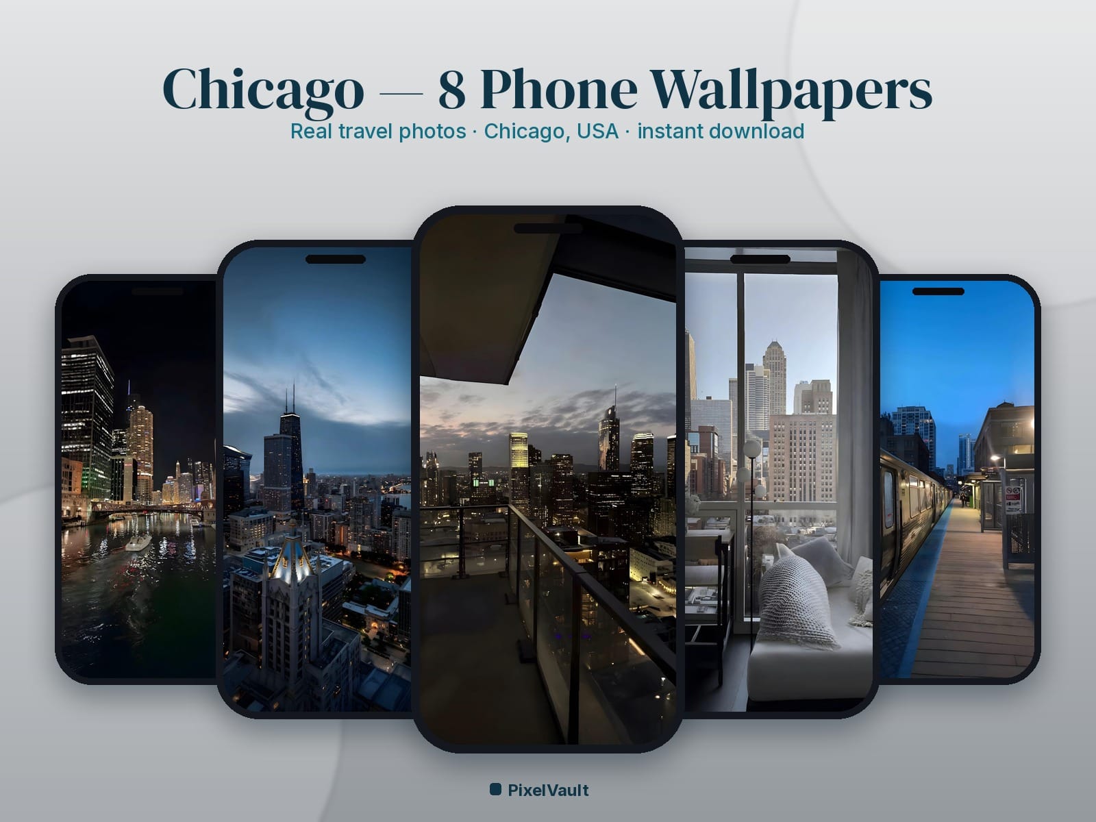 Chicago Phone Wallpaper Pack — 8 Real Travel Photos | Aesthetic iPhone & Android Lock Screen — preview 1