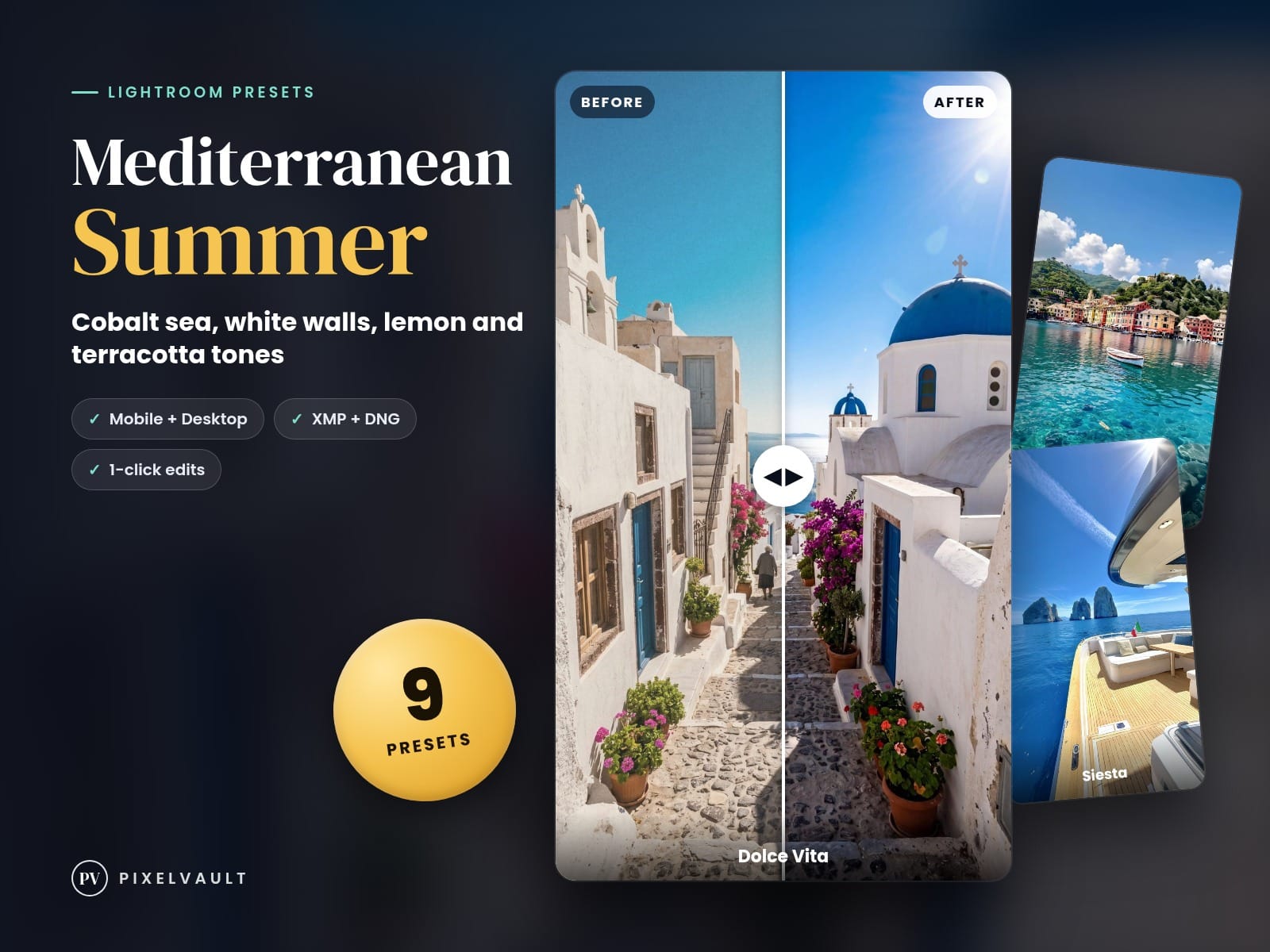 Mediterranean Lightroom Presets – 9 Greece & Italy Summer Presets, Mobile Deskto cover (covers-v2)